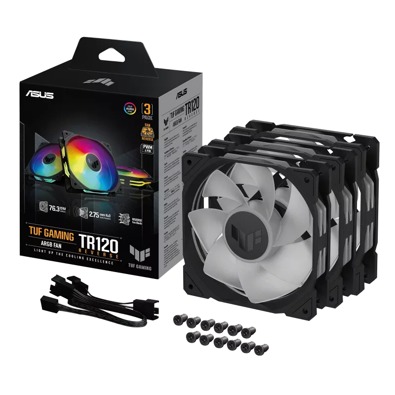 ASUS TUF Gaming TR120 ARGB Reverse Blade Fan, 120mm 3in1 Fan Black ASUS TUF Gaming TR120 ARGB Reverse Blade Fan, 120mm 3in1 Fan Black